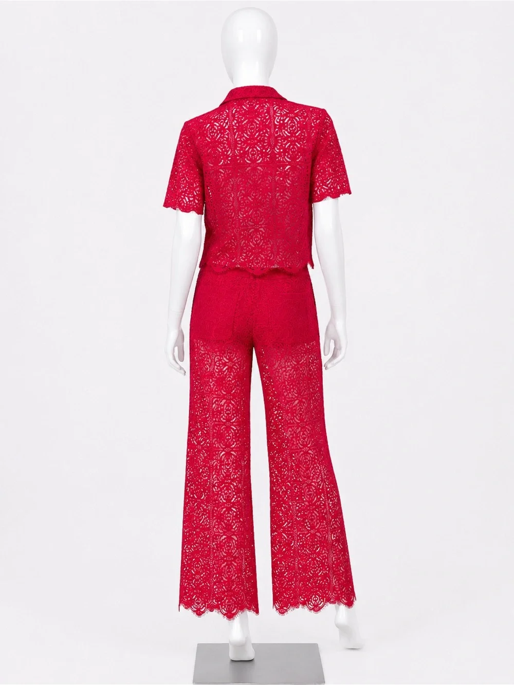 Desigual Red Lace Wide-Leg Pants Set
